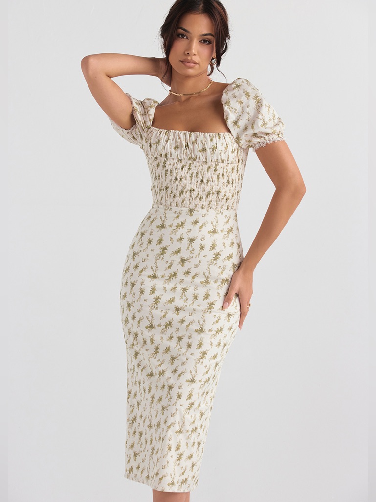 House Of Cb 'Bellucci' Garden Print Shirred Sundress Nwot